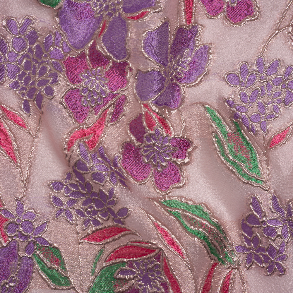 Metallic Burnout Brocade – Purple, Pink and Rose Gold Festive Florals Metallic Burnout Brocade – Purple, Pink and Rose Gold Festive Florals