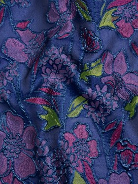 Metallic Burnout Brocade – Pink, Purple and Royal Blue Festive Florals Metallic Burnout Brocade – Pink, Purple and Royal Blue Festive Florals