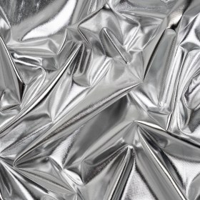 Foiled Faux Leather Stretch Knit – Silver with White Backing – Alison Collection Foiled Faux Leather Stretch Knit – Silver with White Backing – Alison Collection