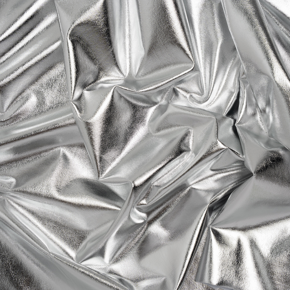Knit Faux Leather with PET Anodized Aluminum Film – Silver – Elizabeth Collection Knit Faux Leather with PET Anodized Aluminum Film – Silver – Elizabeth Collection