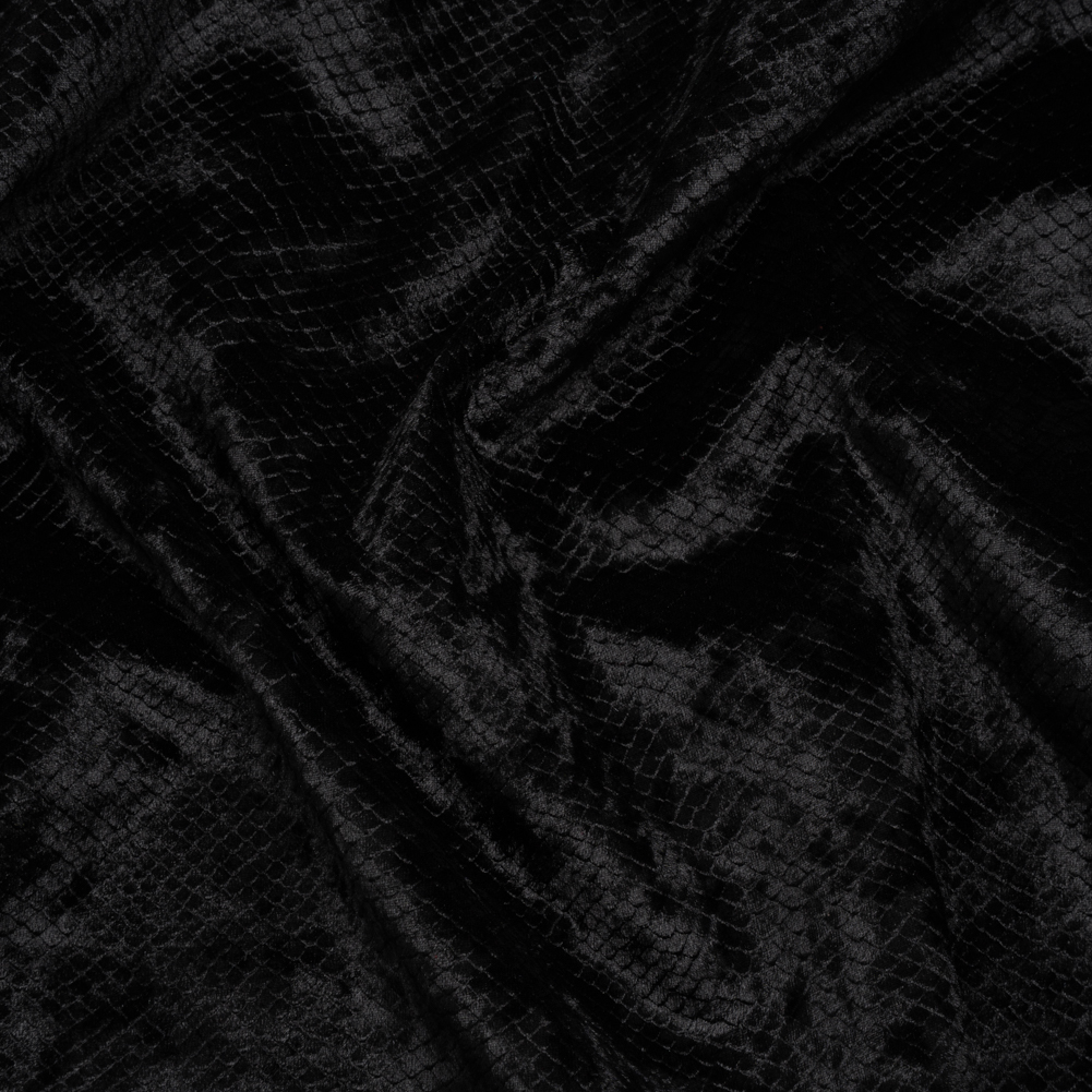 Snakeskin Embossed Polyester Crushed Velvet – Black – Mireia Collection Snakeskin Embossed Polyester Crushed Velvet – Black – Mireia Collection