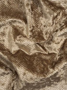 Snakeskin Embossed Polyester Crushed Velvet – Bronze – Mireia Collection Snakeskin Embossed Polyester Crushed Velvet – Bronze – Mireia Collection