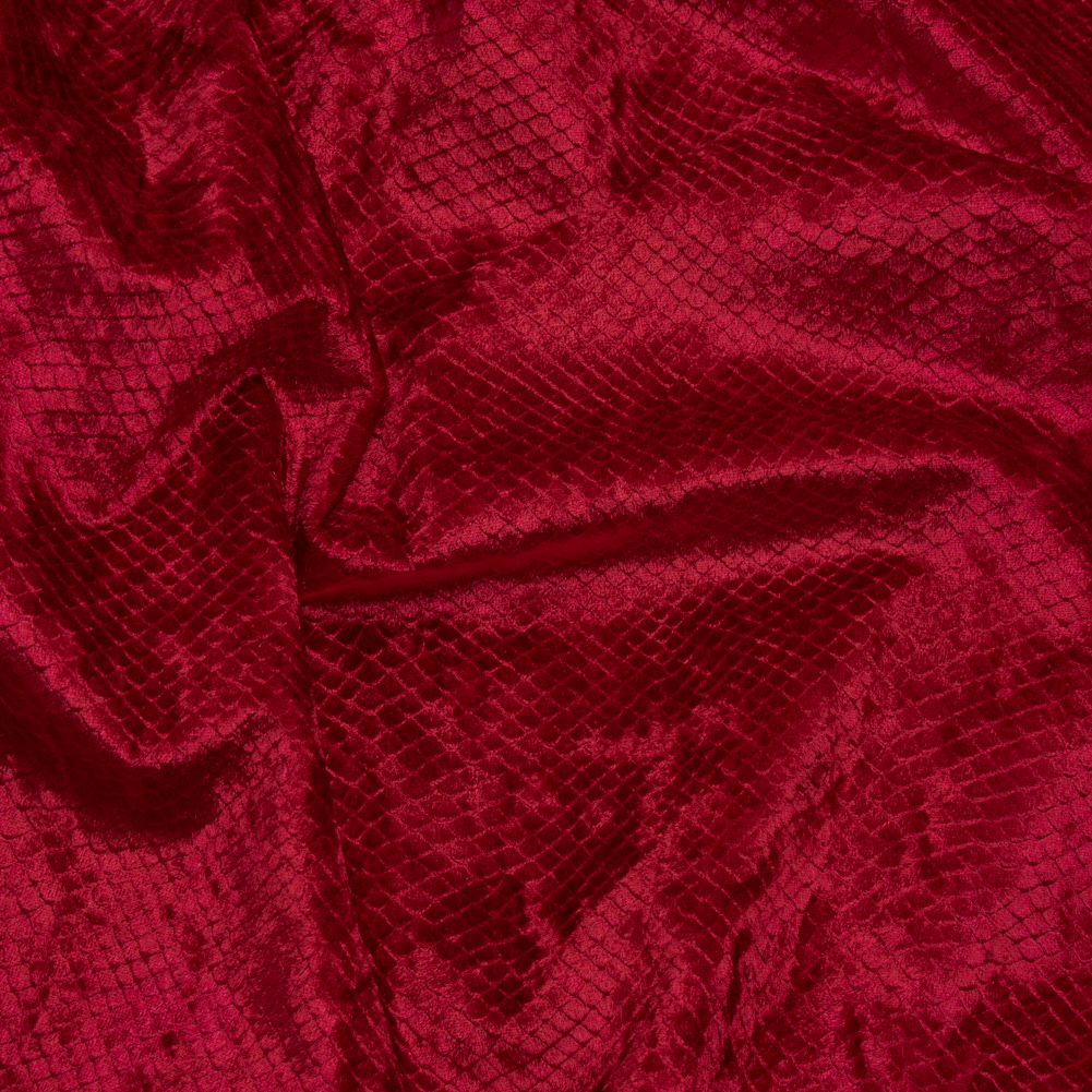 Snakeskin Embossed Polyester Crushed Velvet – Red – Mireia Collection Snakeskin Embossed Polyester Crushed Velvet – Red – Mireia Collection