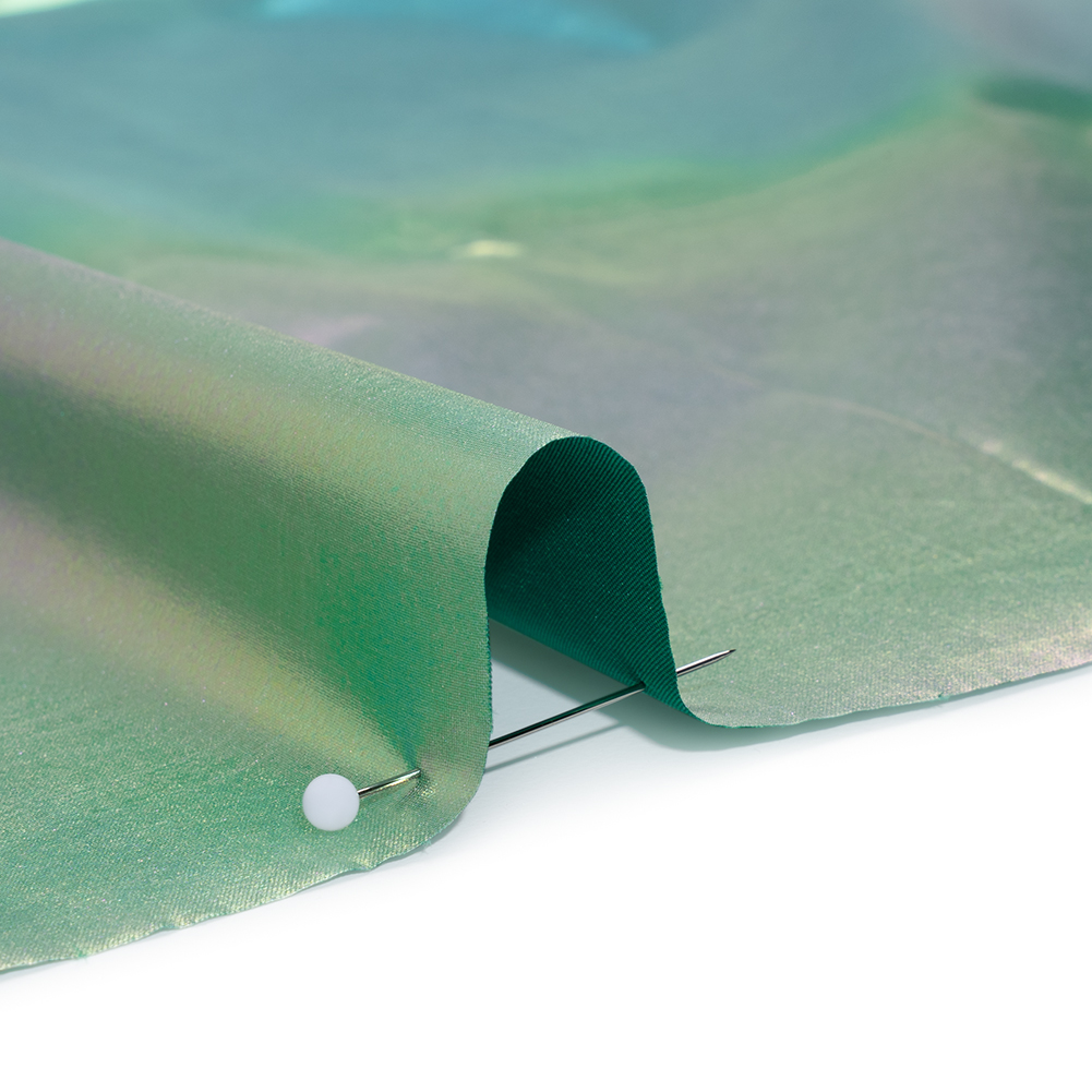 Metallic Lame Jacketing - Pastel Rainbow Ombre Stripe on Kelly Green - Inez Collection