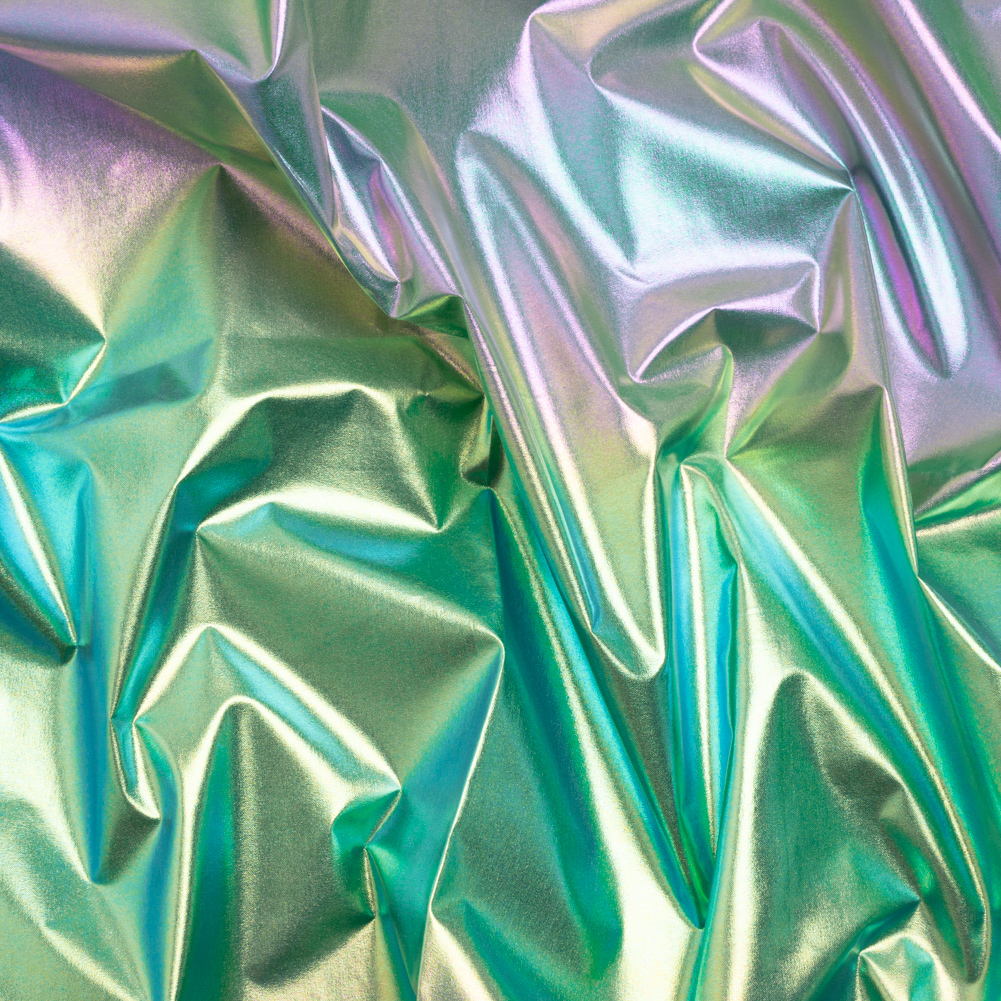 Metallic Lame Jacketing – Pastel Rainbow Ombre Stripe on Kelly Green – Inez Collection Metallic Lame Jacketing – Pastel Rainbow Ombre Stripe on Kelly Green – Inez Collection