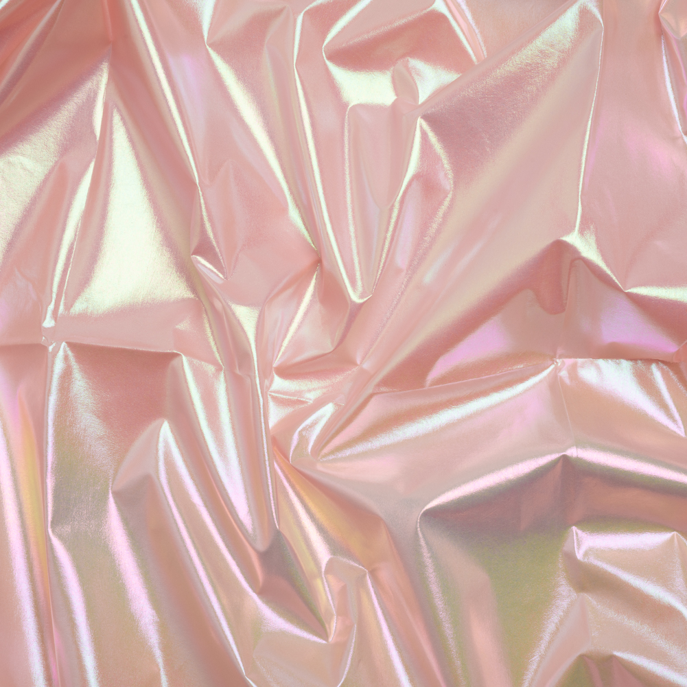 Metallic Lame Jacketing – Pastel Rainbow Ombre Stripe on Baby Pink – Inez Collection Metallic Lame Jacketing – Pastel Rainbow Ombre Stripe on Baby Pink – Inez Collection