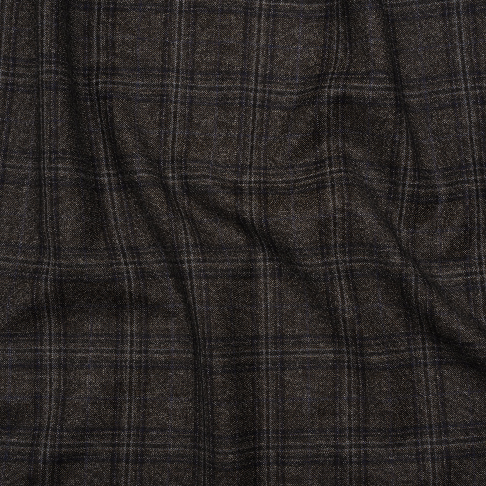 Super 130s Wool Twill Suiting Made in Italy – Charcoal Gray and Navy Plaid – Deadstock Super 130s Wool Twill Suiting Made in Italy – Charcoal Gray and Navy Plaid – Deadstock