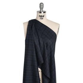 Super 130s Wool Suiting Made in Italy – Dark Blue and Black Plaid – Deadstock Super 130s Wool Suiting Made in Italy – Dark Blue and Black Plaid – Deadstock