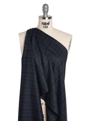Super 130s Wool Suiting Made in Italy – Dark Blue and Black Plaid – Deadstock Super 130s Wool Suiting Made in Italy – Dark Blue and Black Plaid – Deadstock