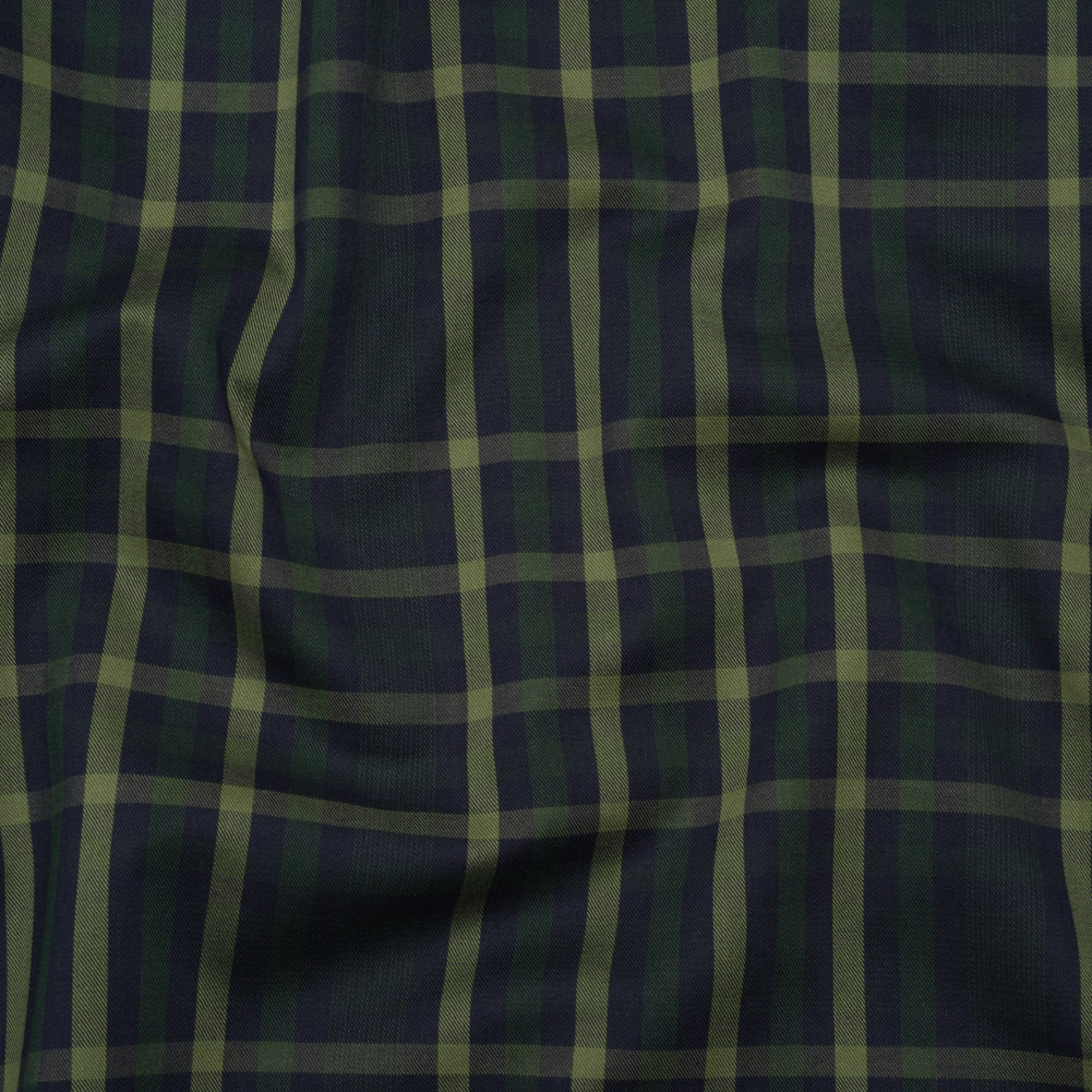 Cotton Twill Shirting – Navy, Emerald and Sage Green Plaid – Deadstock Cotton Twill Shirting – Navy, Emerald and Sage Green Plaid – Deadstock