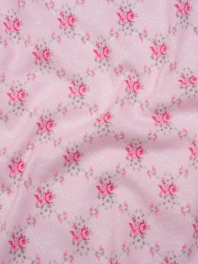 Cotton Jersey Print – Baby Pink, Olive Green and White Rose Lattice – Deadstock Cotton Jersey Print – Baby Pink, Olive Green and White Rose Lattice – Deadstock