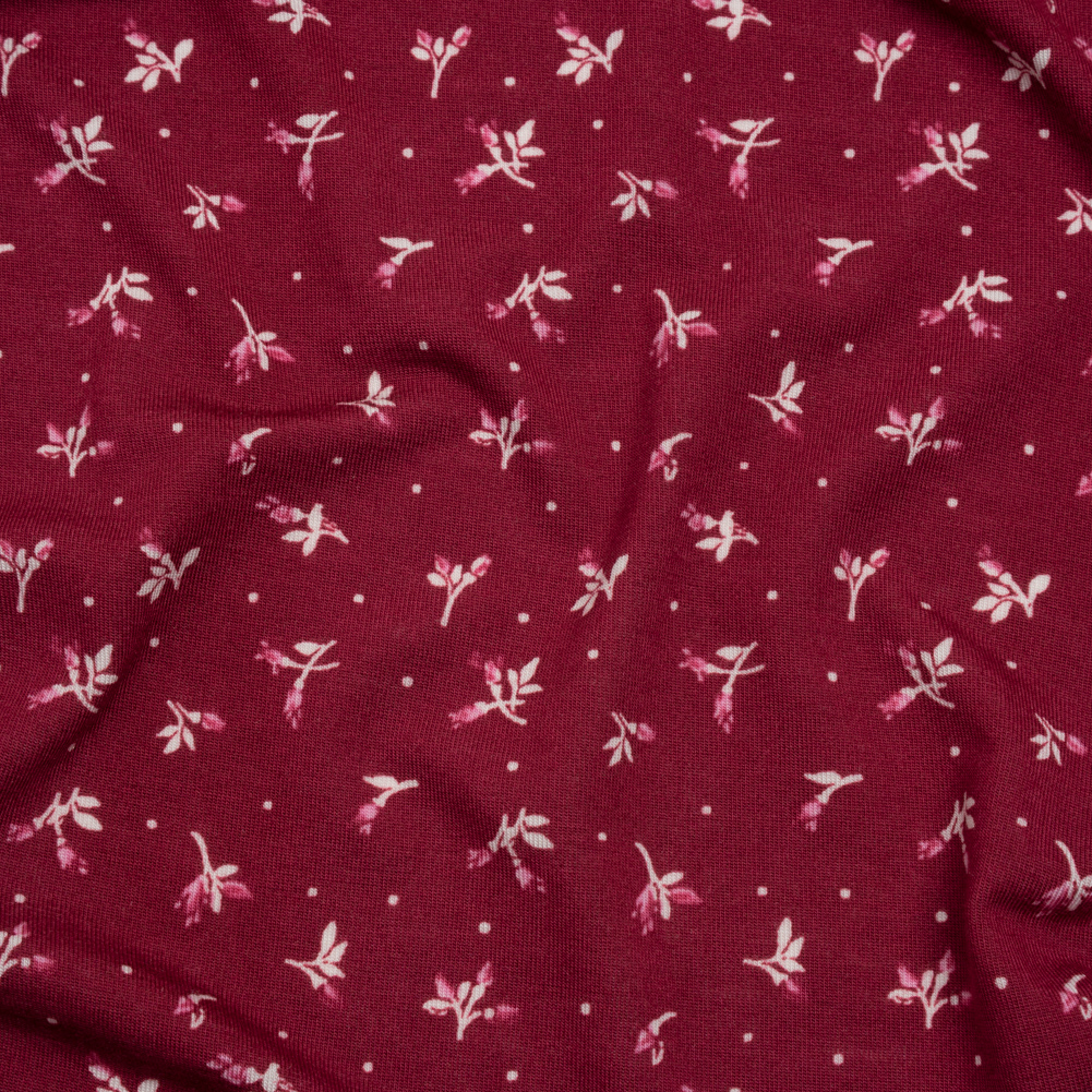 Stretch Modal Jersey Print – Cranberry, Pink and White Ditsy and Dots – Deadstock Stretch Modal Jersey Print – Cranberry, Pink and White Ditsy and Dots – Deadstock