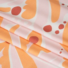 Stretch Nylon Jersey – Orange Creamsicle, Light Pink and Red Groovy Retro Floral – Designer Deadstock Stretch Nylon Jersey – Orange Creamsicle, Light Pink and Red Groovy Retro Floral – Designer Deadstock