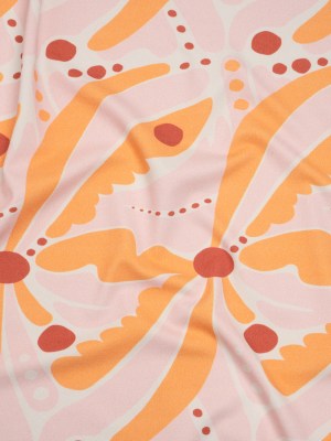 Stretch Nylon Jersey – Orange Creamsicle, Light Pink and Red Groovy Retro Floral – Designer Deadstock Stretch Nylon Jersey – Orange Creamsicle, Light Pink and Red Groovy Retro Floral – Designer Deadstock