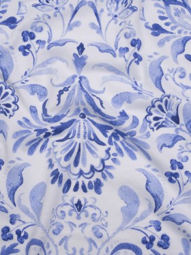 Cotton Jersey Print – Blue and White Watercolor Floral Damask – Deadstock Cotton Jersey Print – Blue and White Watercolor Floral Damask – Deadstock