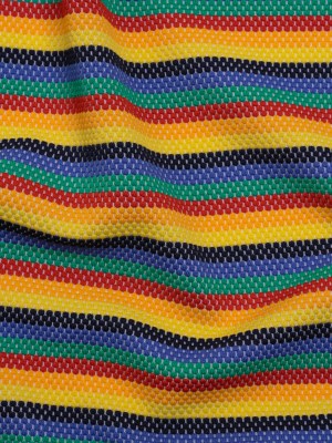 Stretch Polyester Pique Knit – Blue, Yellow and Red Horizontal Stripes – Designer Deadstock Stretch Polyester Pique Knit – Blue, Yellow and Red Horizontal Stripes – Designer Deadstock