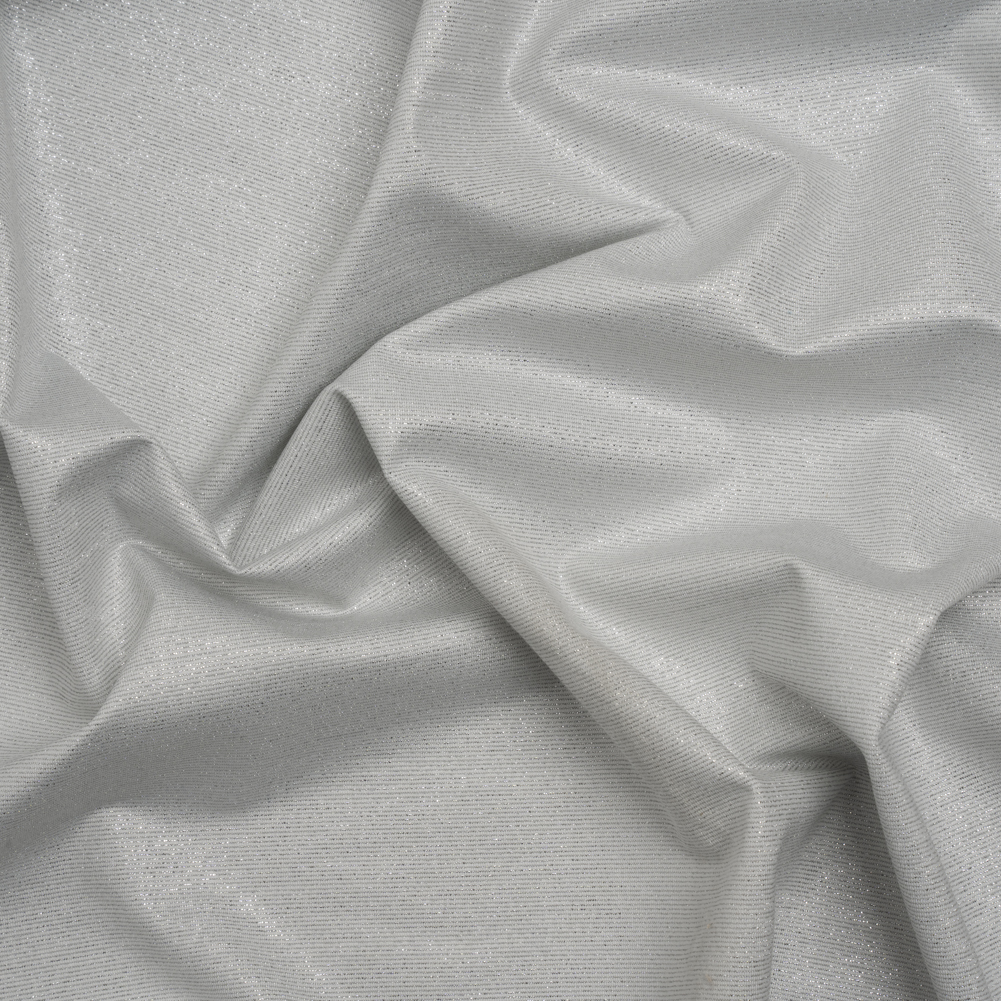 Metallic Stretch Nylon Jersey – White and Silver – Designer Deadstock Metallic Stretch Nylon Jersey – White and Silver – Designer Deadstock