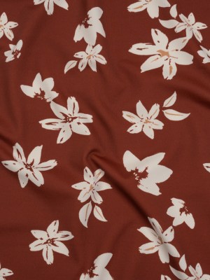 Stretch Nylon Jersey – Russet Brown and Cream Floral – Designer Deadstock Stretch Nylon Jersey – Russet Brown and Cream Floral – Designer Deadstock