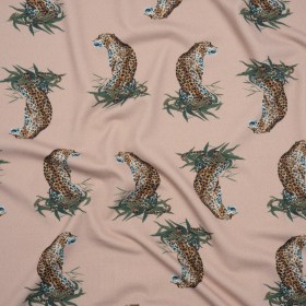 Stretch Nylon Swimwear Tricot – Beige, Brown and Green Leopard in Leaves – Designer Deadstock Stretch Nylon Swimwear Tricot – Beige, Brown and Green Leopard in Leaves – Designer Deadstock
