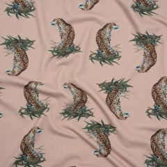 Stretch Nylon Swimwear Tricot – Beige, Brown and Green Leopard in Leaves – Designer Deadstock Stretch Nylon Swimwear Tricot – Beige, Brown and Green Leopard in Leaves – Designer Deadstock