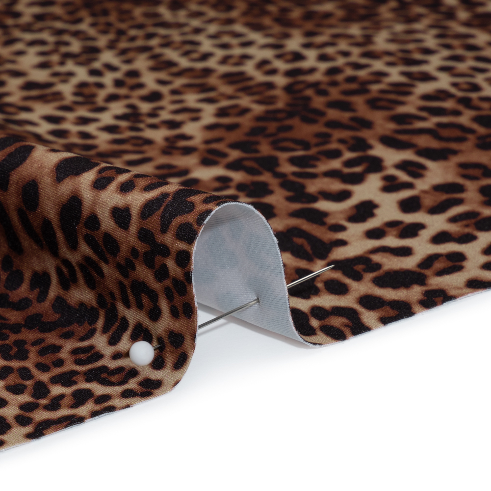 Stretch Nylon Interlock Knit – Beige, Brown and Black Leopard Print – Designer Deadstock Stretch Nylon Interlock Knit – Beige, Brown and Black Leopard Print – Designer Deadstock