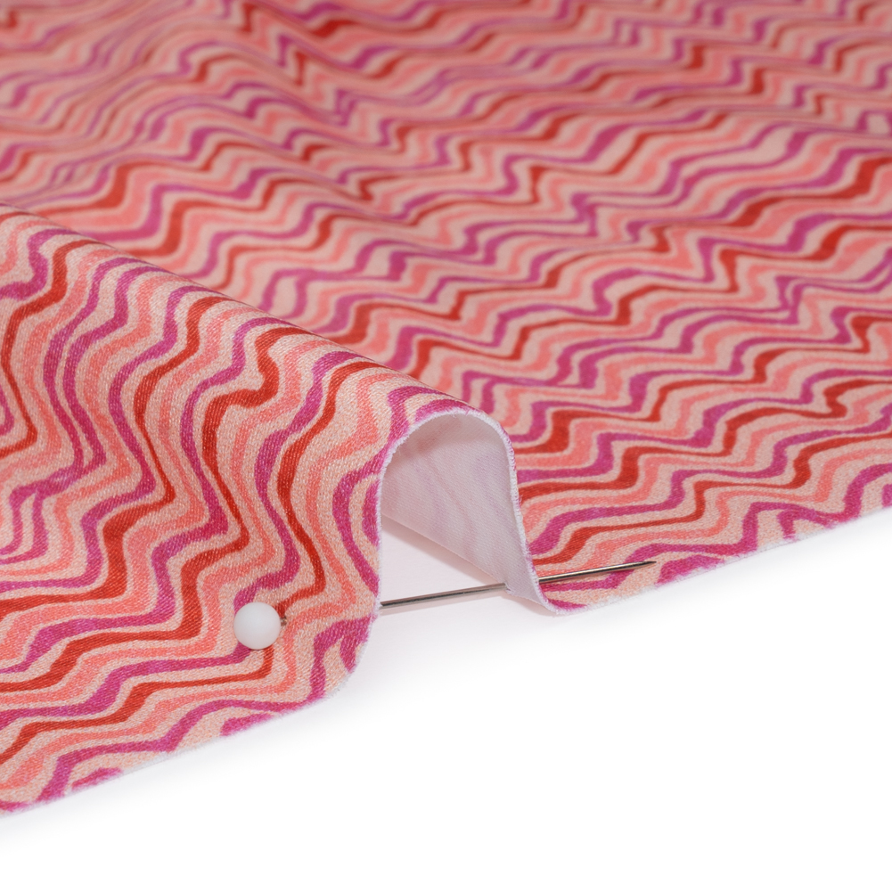 Stretch Nylon Swimwear Tricot – Magenta, Red and Pink Wavy Lines – Designer Deadstock Stretch Nylon Swimwear Tricot – Magenta, Red and Pink Wavy Lines – Designer Deadstock