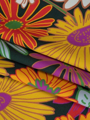 Stretch Polyester Jersey – Purple, Yellow and Red Funky Florals – Designer Deadstock Stretch Polyester Jersey – Purple, Yellow and Red Funky Florals – Designer Deadstock