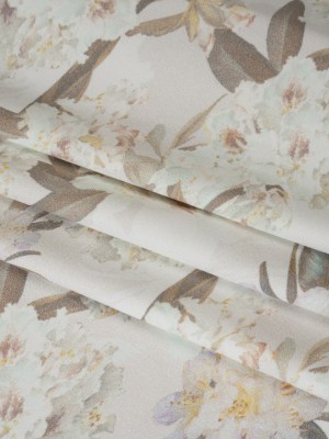 Stretch Nylon Jersey – Cream, Olive and Pale Yellow Floral – Designer Deadstock Stretch Nylon Jersey – Cream, Olive and Pale Yellow Floral – Designer Deadstock