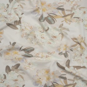 Stretch Nylon Jersey – Cream, Olive and Pale Yellow Floral – Designer Deadstock Stretch Nylon Jersey – Cream, Olive and Pale Yellow Floral – Designer Deadstock