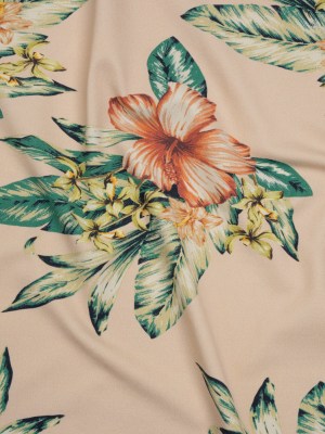 Stretch Nylon Swimwear Tricot – Beige, Green and Pink Tropical Bouquets – Designer Deadstock Stretch Nylon Swimwear Tricot – Beige, Green and Pink Tropical Bouquets – Designer Deadstock