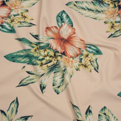 Stretch Nylon Swimwear Tricot – Beige, Green and Pink Tropical Bouquets – Designer Deadstock Stretch Nylon Swimwear Tricot – Beige, Green and Pink Tropical Bouquets – Designer Deadstock