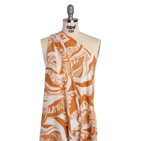 Stretch Nylon Swimwear Tricot – Caramel, Cream and Pale Pink Retro Swirls and Leaves – Designer Deadstock Stretch Nylon Swimwear Tricot – Caramel, Cream and Pale Pink Retro Swirls and Leaves – Designer Deadstock