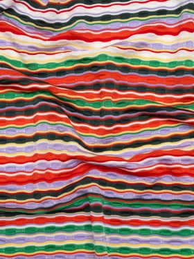 Stretch Rayon Textured Jersey – Red, Lavender and Green Wavy Horizontal Stripes – Designer Deadstock Stretch Rayon Textured Jersey – Red, Lavender and Green Wavy Horizontal Stripes – Designer Deadstock