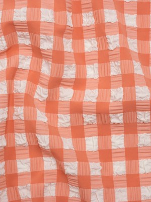 Puffy Stretch Polyester Seersucker – Pink and White Checks – Designer Deadstock Puffy Stretch Polyester Seersucker – Pink and White Checks – Designer Deadstock