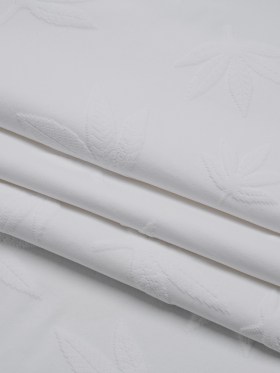 Stretch Polyester Jacquard Knit – White Scattered Leaves – Designer Deadstock Stretch Polyester Jacquard Knit – White Scattered Leaves – Designer Deadstock