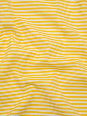 Stretch Polyester Seersucker – Lemon Yellow and White Candy Stripes – Designer Deadstock Stretch Polyester Seersucker – Lemon Yellow and White Candy Stripes – Designer Deadstock