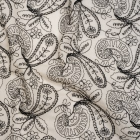 Embroidered Cotton Batiste – Cream and Black Paisley and Floral – Deadstock Embroidered Cotton Batiste – Cream and Black Paisley and Floral – Deadstock