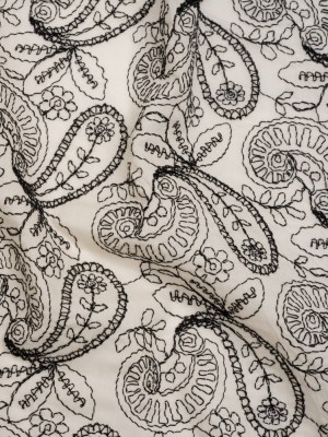 Embroidered Cotton Batiste – Cream and Black Paisley and Floral – Deadstock Embroidered Cotton Batiste – Cream and Black Paisley and Floral – Deadstock