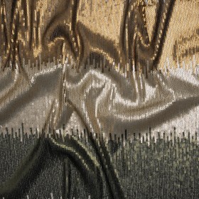 Baby Sequins on Black Stretch Mesh – Olive Green, Light Beige and Tan Ikat Stripes – Deadstock Baby Sequins on Black Stretch Mesh – Olive Green, Light Beige and Tan Ikat Stripes – Deadstock