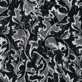 Soft Cotton Corduroy Print – Black, White and Gray Oak Leaves – Deadstock Soft Cotton Corduroy Print – Black, White and Gray Oak Leaves – Deadstock