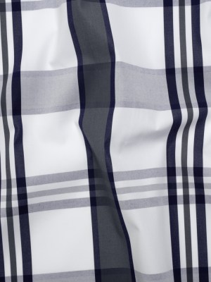 Cotton Shirting – Charcoal, White and Navy Plaid – Designer Deadstock Cotton Shirting – Charcoal, White and Navy Plaid – Designer Deadstock