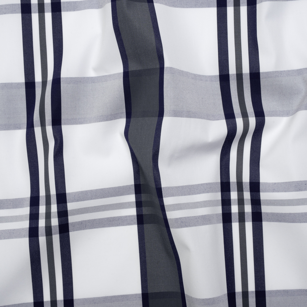 Cotton Shirting – Charcoal, White and Navy Plaid – Designer Deadstock Cotton Shirting – Charcoal, White and Navy Plaid – Designer Deadstock