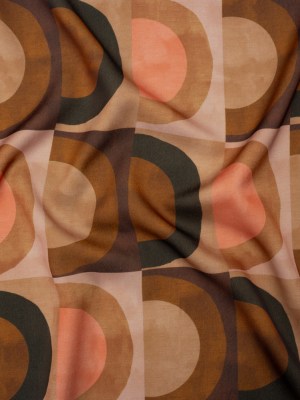 Polyester Crepe-Back Satin – Brown, Tan and Peach Half Circle Blocks – Mood Exclusive Adobe Abode Print Polyester Crepe-Back Satin – Brown, Tan and Peach Half Circle Blocks – Mood Exclusive Adobe Abode Print