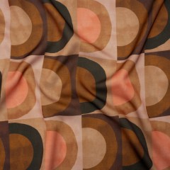 Polyester Crepe-Back Satin – Brown, Tan and Peach Half Circle Blocks – Mood Exclusive Adobe Abode Print Polyester Crepe-Back Satin – Brown, Tan and Peach Half Circle Blocks – Mood Exclusive Adobe Abode Print