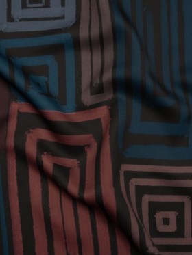 Polyester Crepe-Back Satin – Blue, Rose and Black Painterly Blocks – Mood Exclusive Spiral Fusion Print Polyester Crepe-Back Satin – Blue, Rose and Black Painterly Blocks – Mood Exclusive Spiral Fusion Print
