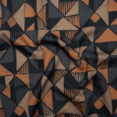 Polyester Crepe-Back Satin – Midnight, Taupe and Burnt Orange Painterly Triangles – Mood Exclusive Fractured Forms Print Polyester Crepe-Back Satin – Midnight, Taupe and Burnt Orange Painterly Triangles – Mood Exclusive Fractured Forms Print