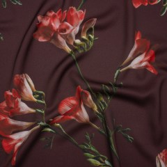 Polyester Crepe-Back Satin – Burgundy, Red and Green Floral – Mood Exclusive Amaryllis Affair Print Polyester Crepe-Back Satin – Burgundy, Red and Green Floral – Mood Exclusive Amaryllis Affair Print