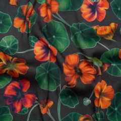 Polyester Crepe-Back Satin – Dark Green and Orange Flowers and Lily Pads – Mood Exclusive Climbing Crocus Print Polyester Crepe-Back Satin – Dark Green and Orange Flowers and Lily Pads – Mood Exclusive Climbing Crocus Print