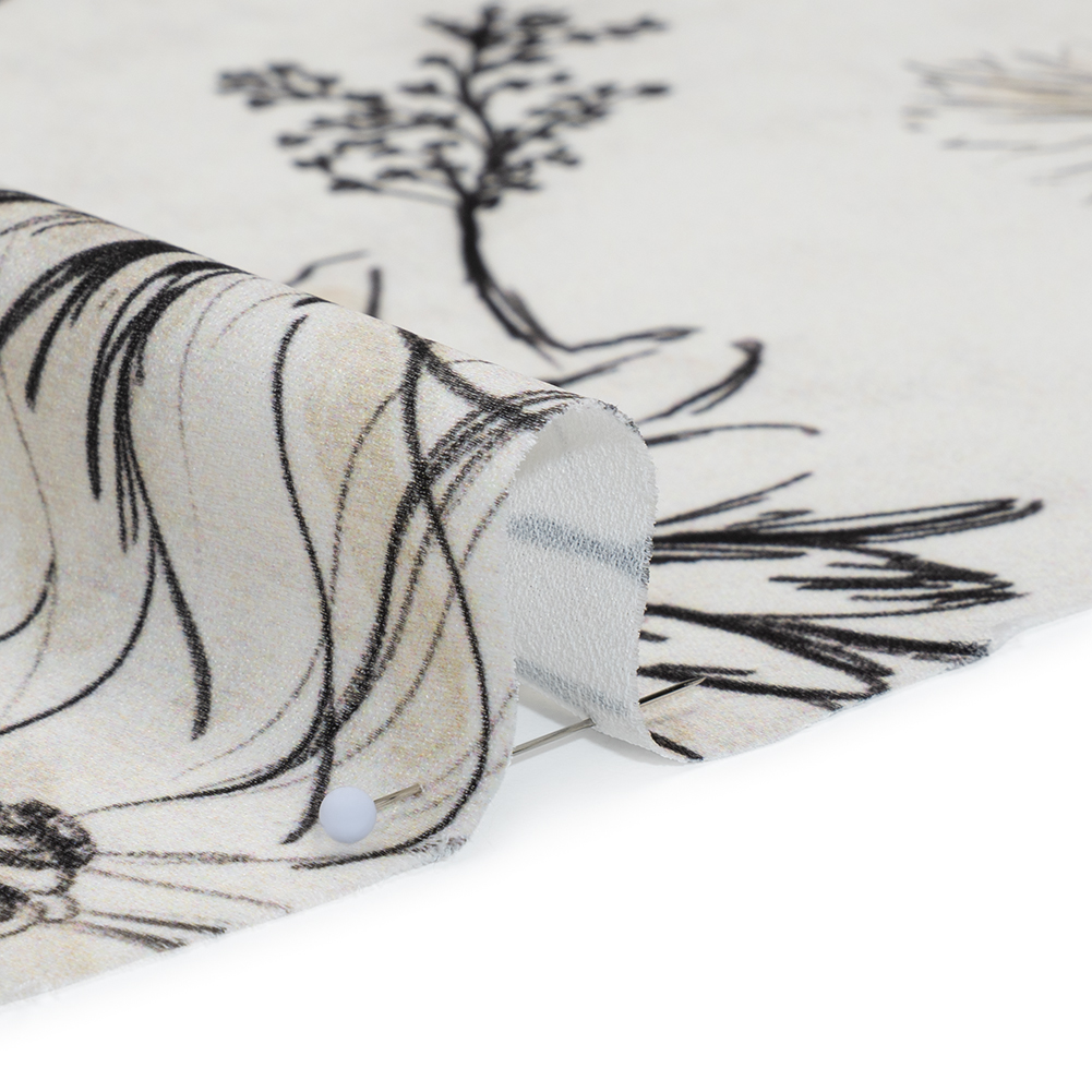 Polyester Crepe-Back Satin – Black and Cream Florals – Mood Exclusive Illustrated Herbarium Print Polyester Crepe-Back Satin – Black and Cream Florals – Mood Exclusive Illustrated Herbarium Print