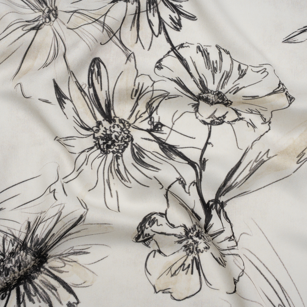 Polyester Crepe-Back Satin – Black and Cream Florals – Mood Exclusive Illustrated Herbarium Print Polyester Crepe-Back Satin – Black and Cream Florals – Mood Exclusive Illustrated Herbarium Print